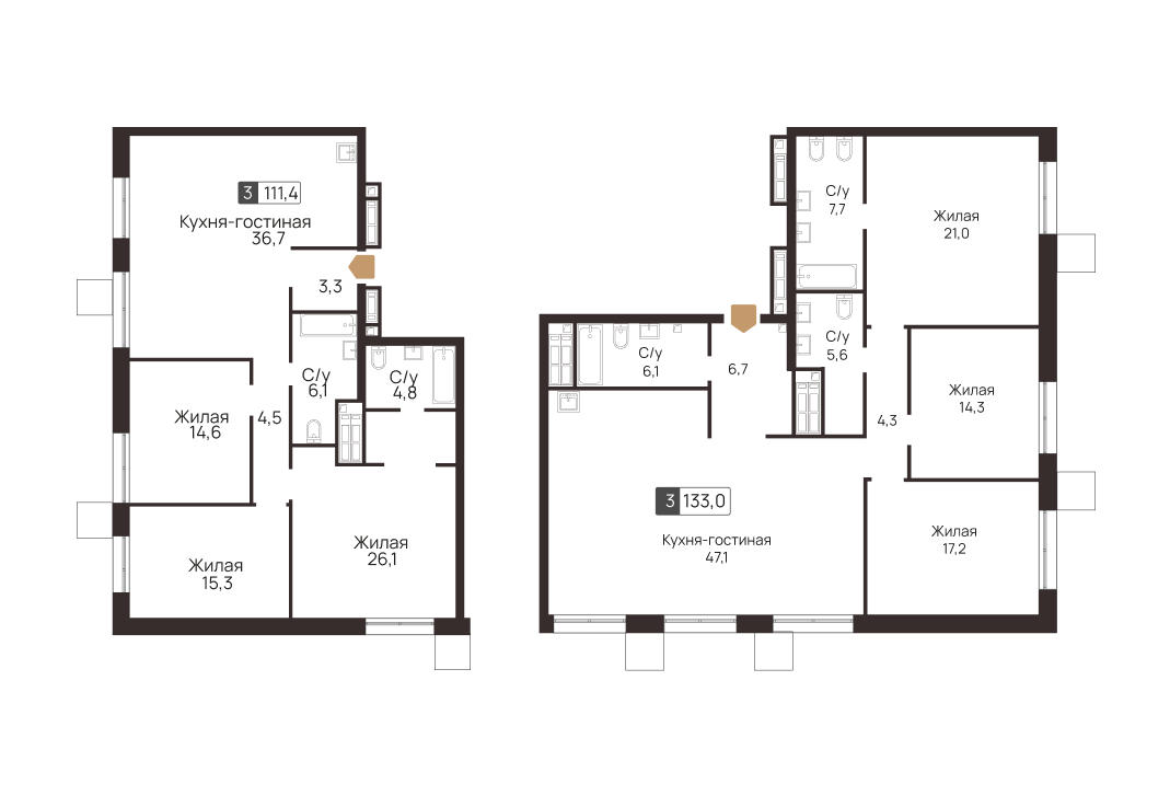 Пентхаусы с 3-мя спальнями