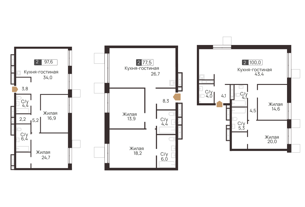 Пентхаусы с 2-мя спальнями