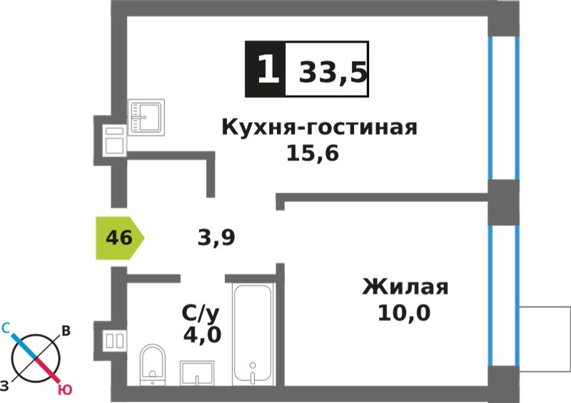 Планировка 33.5 м²