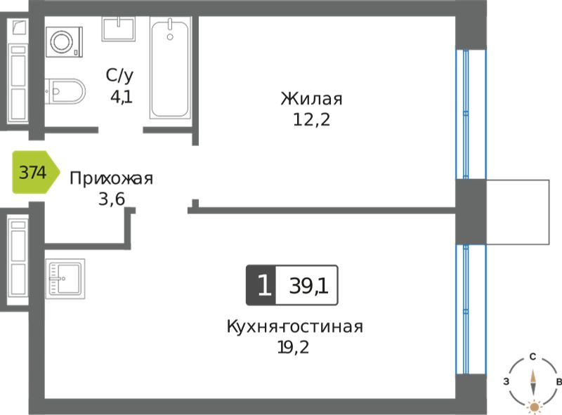 Планировка 39.1 м²