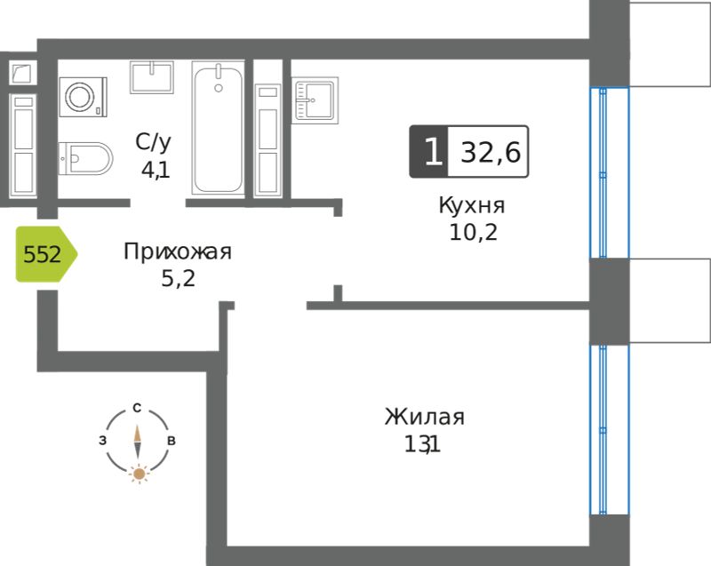 Планировка 32.6 м²