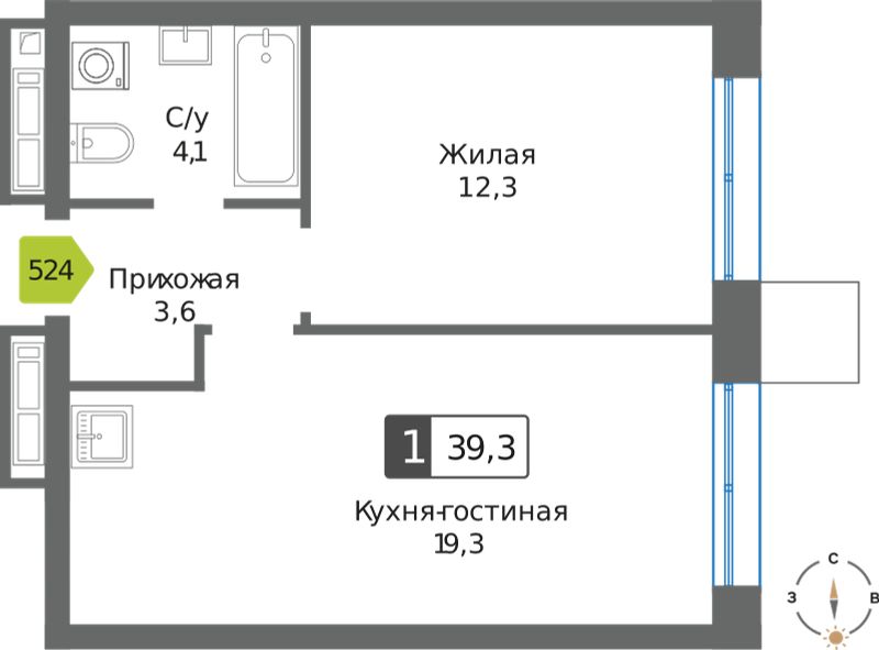 Планировка 39.3 м²