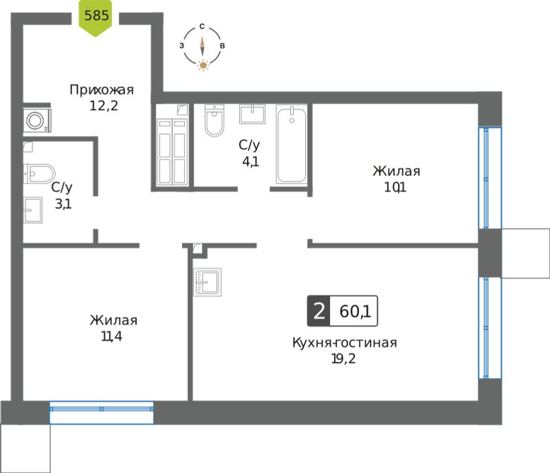 Планировка 60.1 м²