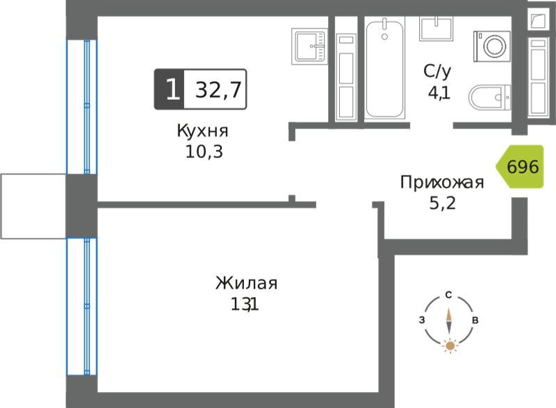 Планировка 32.7 м²