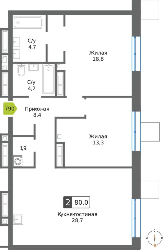 Планировка 80.0 м²