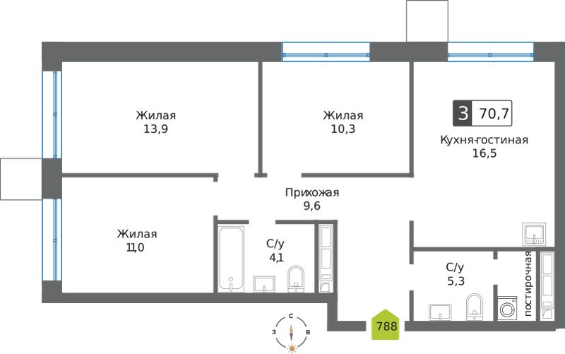 Планировка 70.7 м²