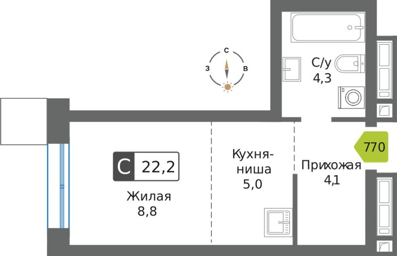Планировка 22.2 м²