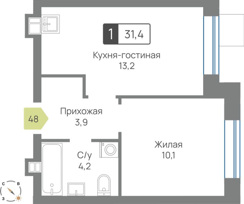Планировка 31.4 м²