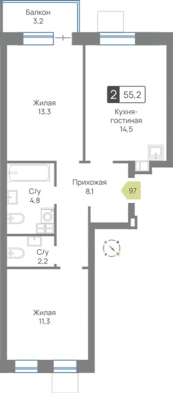 Планировка 55.2 м²