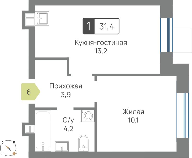 Планировка 31.4 м²