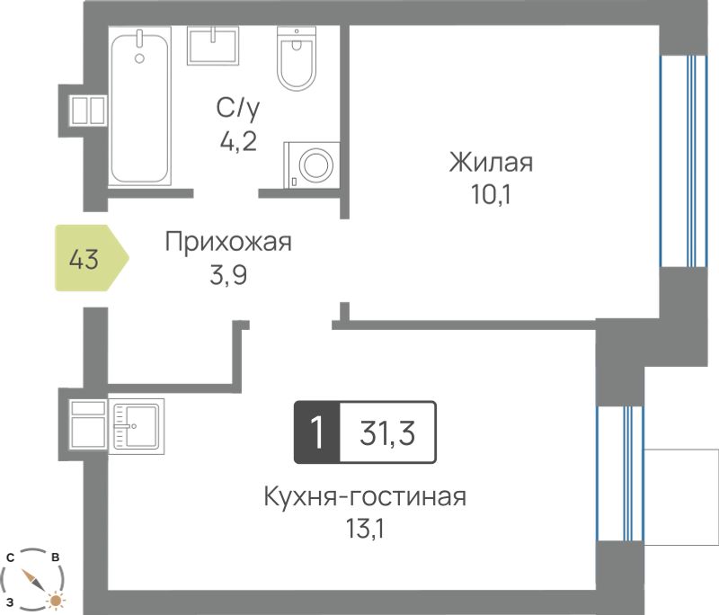 Планировка 31.3 м²