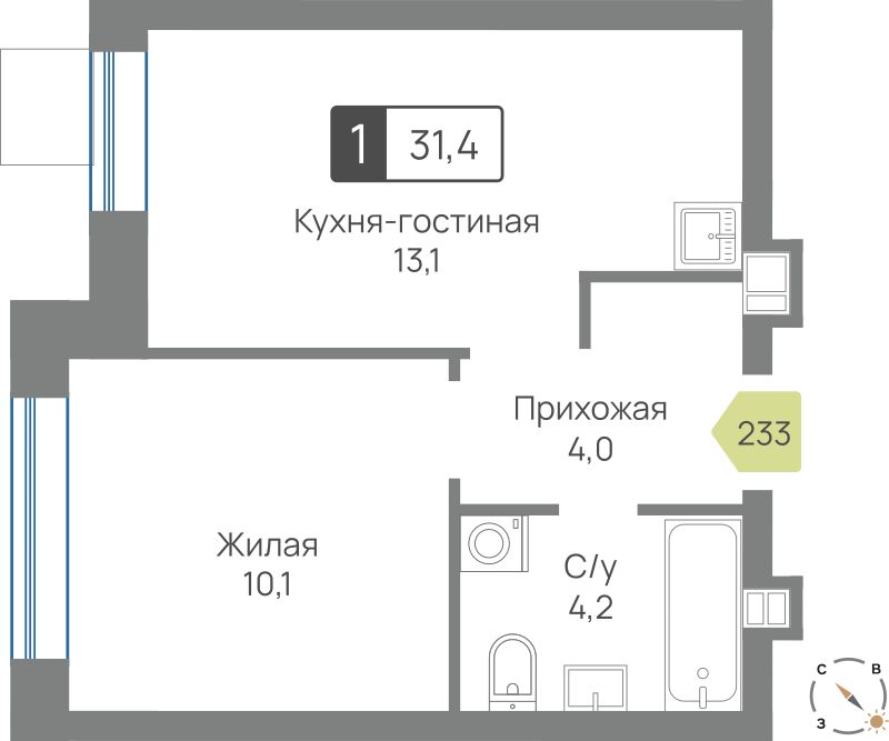 Планировка 31.4 м²