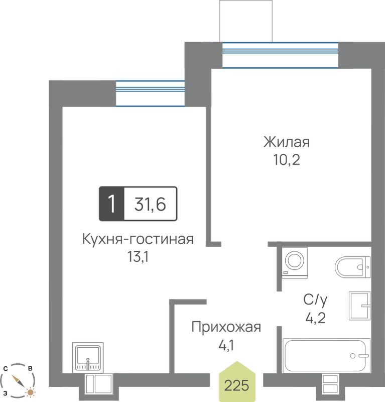 Планировка 31.6 м²