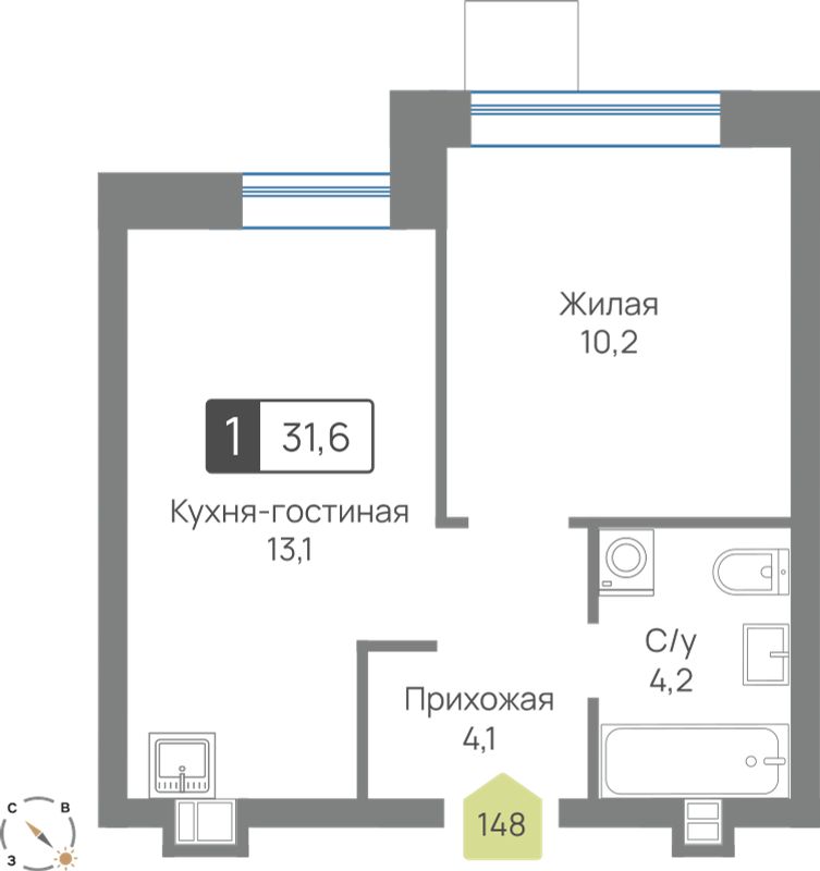 Планировка 31.6 м²