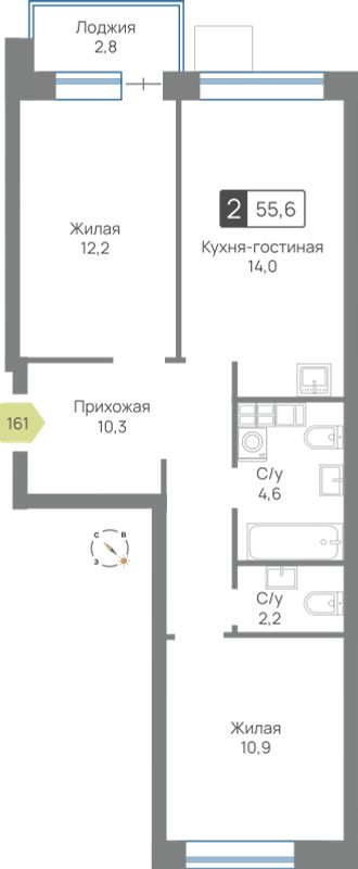 Планировка 55.6 м²