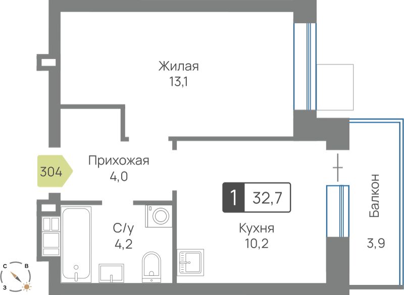 Планировка 32.7 м²