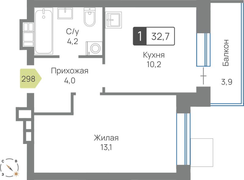 Планировка 32.7 м²