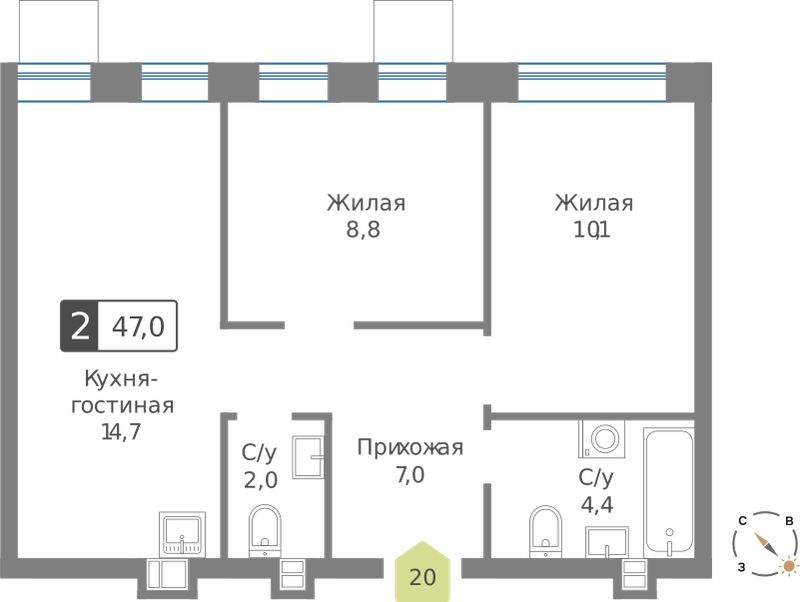 Планировка 47.0 м²