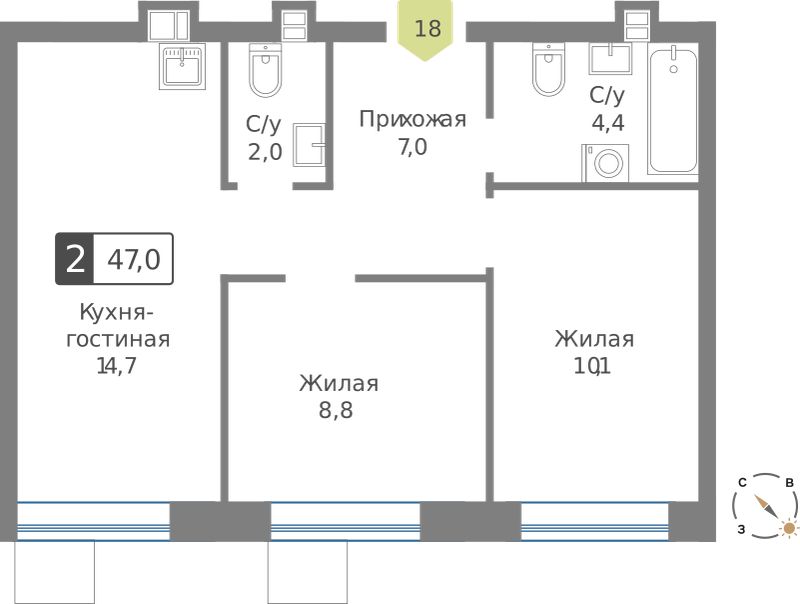 Планировка 47.0 м²