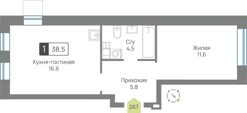 Планировка 38.5 м²