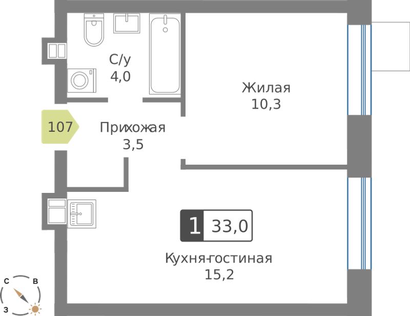Планировка 33.0 м²