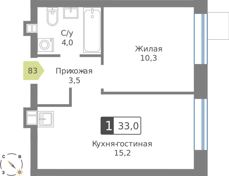Планировка 33.0 м²