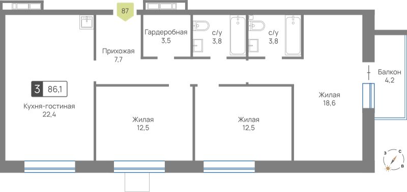 Планировка 86.1 м²