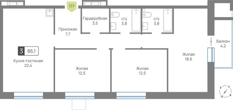 Планировка 86.1 м²