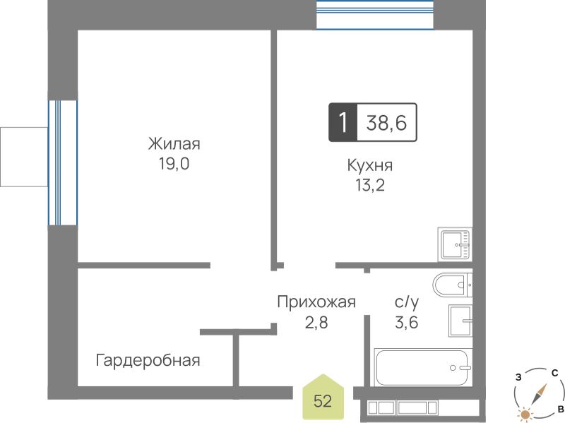 Планировка 38.6 м²