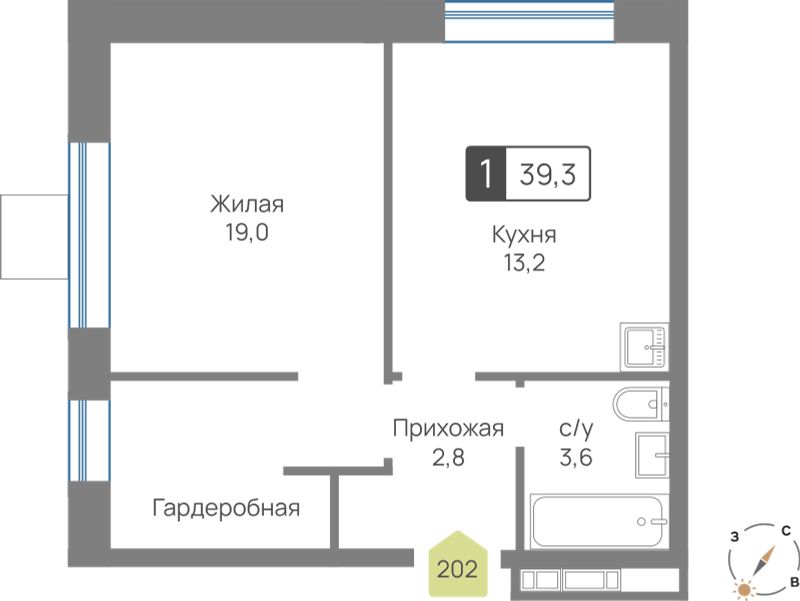 Планировка 38.6 м²