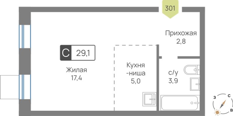 Планировка 29.1 м²