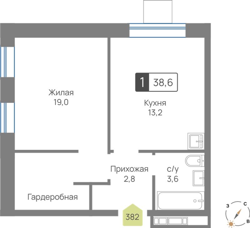 Планировка 38.6 м²