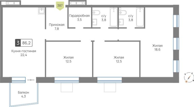 Планировка 86.2 м²