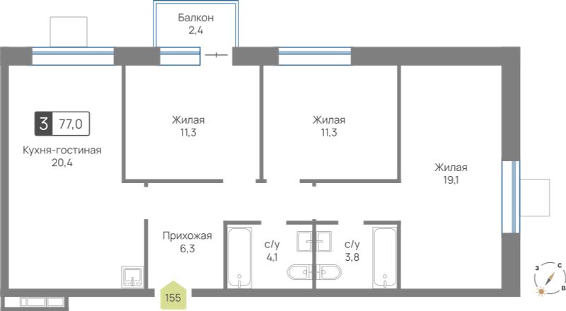 Планировка 77.0 м²