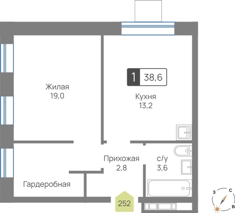 Планировка 38.6 м²