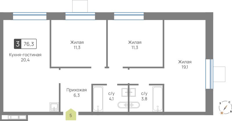 Планировка 76.3 м²