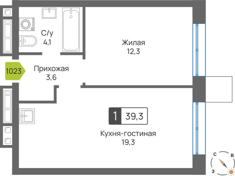 Планировка 39.3 м²