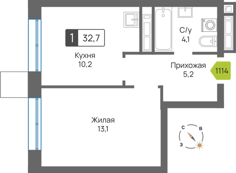 Планировка 32.7 м²