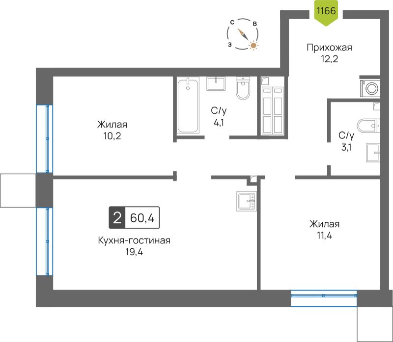 Планировка 60.4 м²