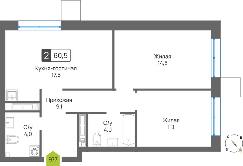 Планировка 60.5 м²