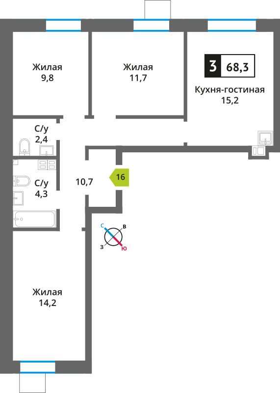 Планировка 68.3 м²
