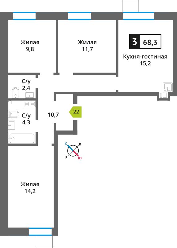 Планировка 68.3 м²