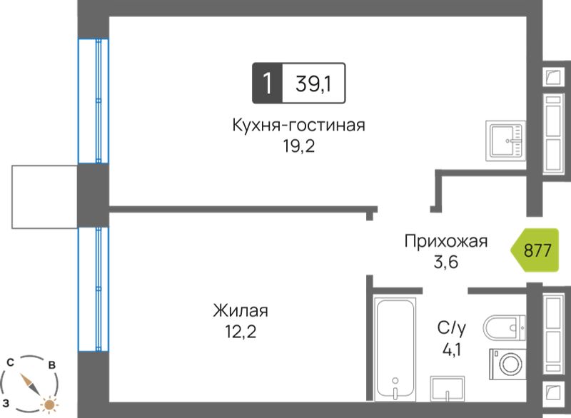 Планировка 39.1 м²